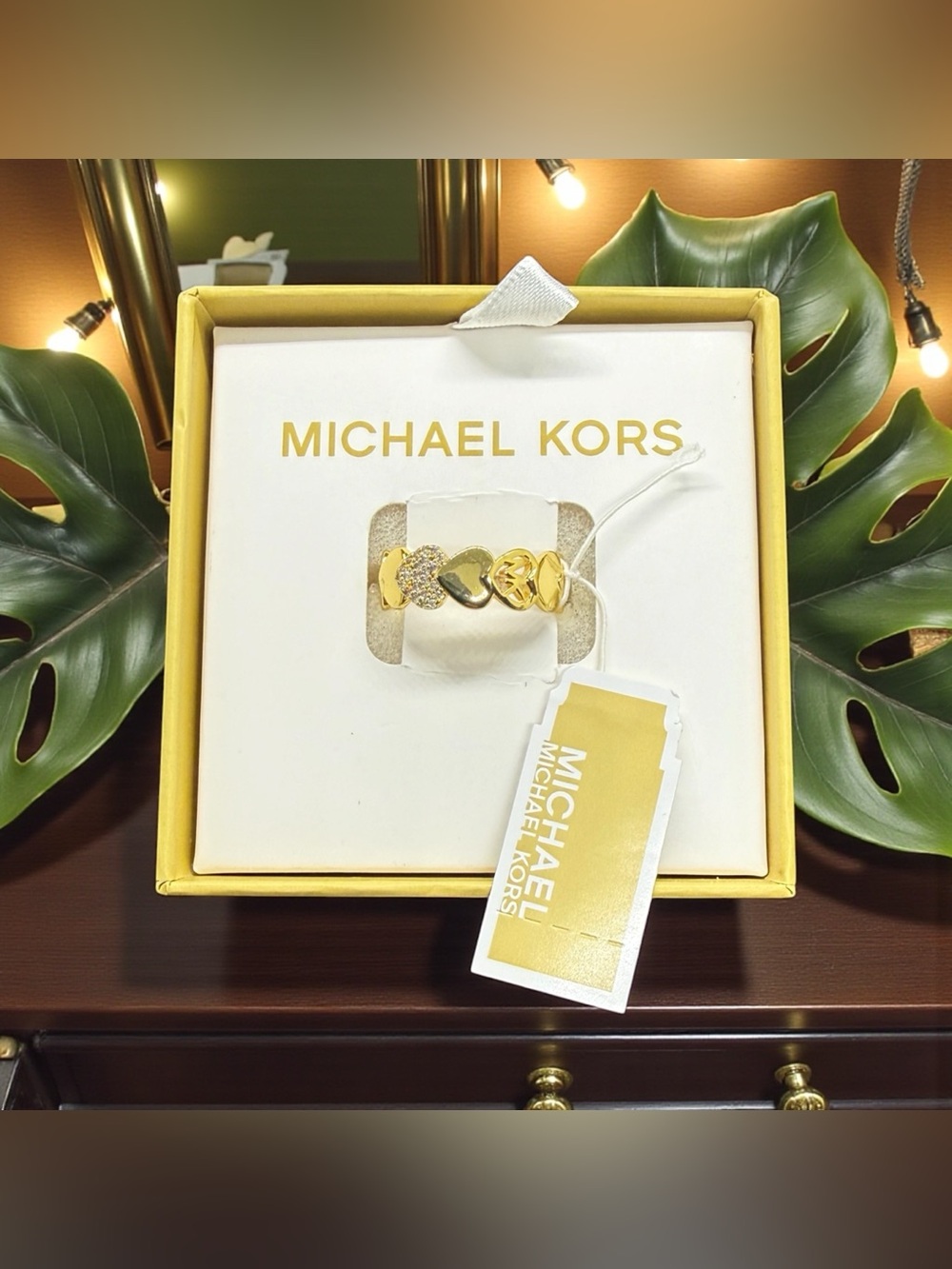 💛MICHAEL KORS💛Gold Tone Pave Heart Logo Ring/NWT